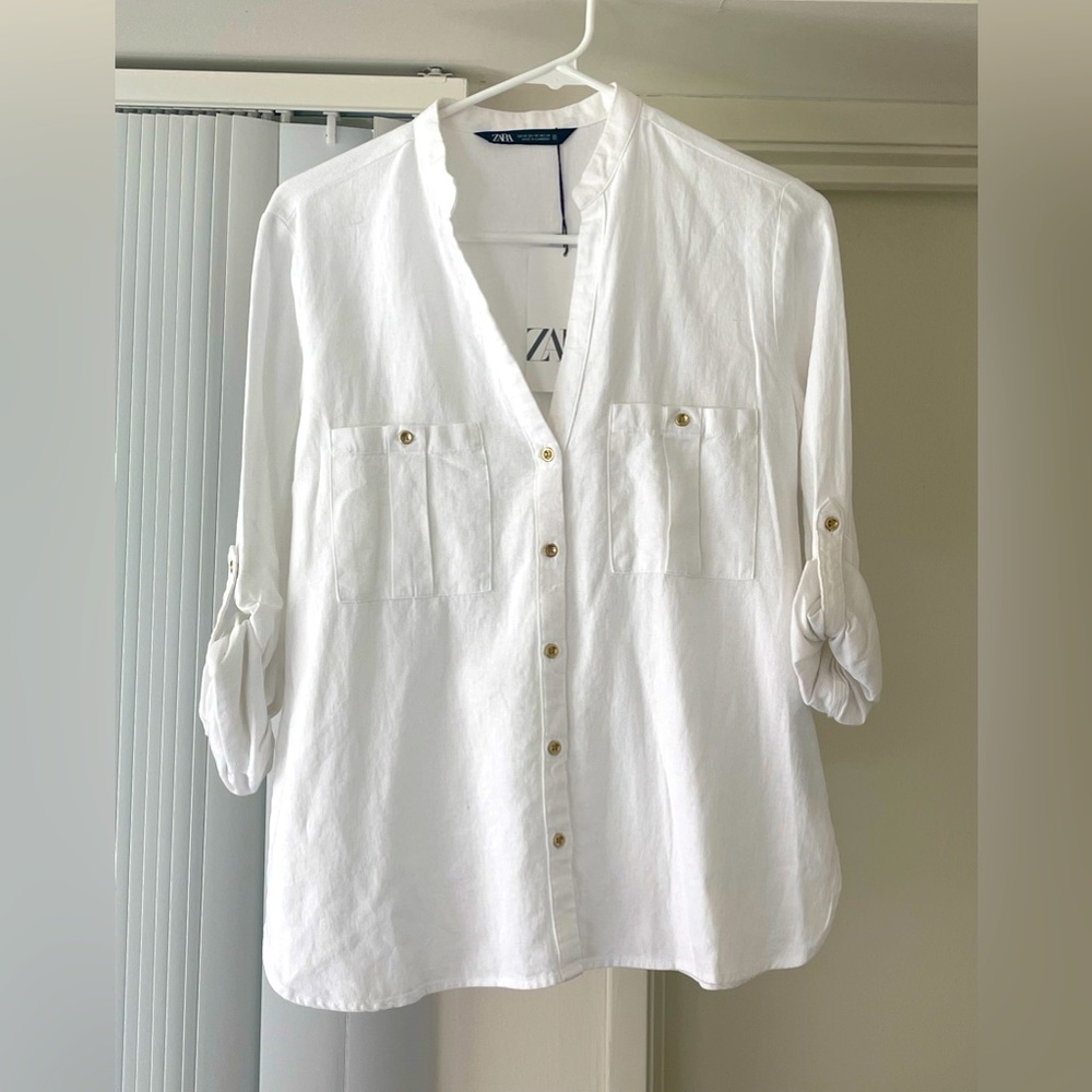 Zara top button down v neck XS extra small